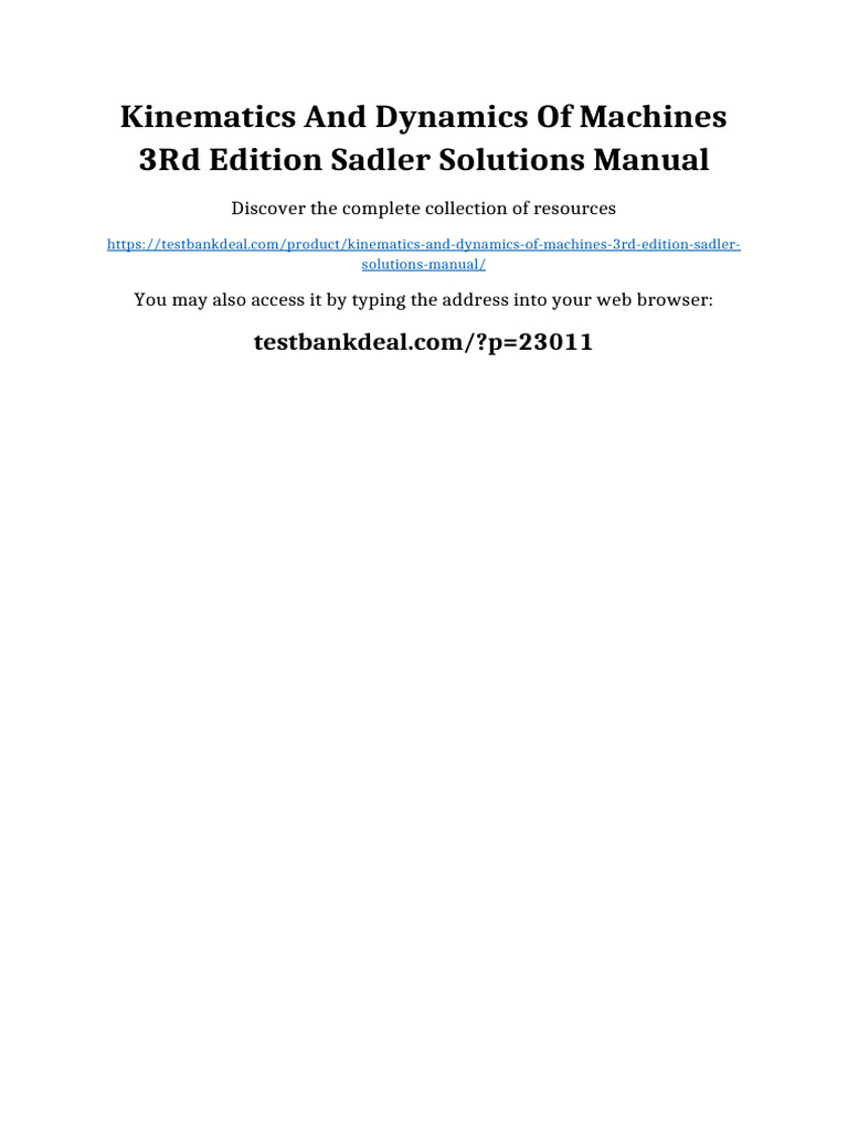 Kinematics and Dynamics of Machines 3rd Edition Sadler Solutions Manual ...