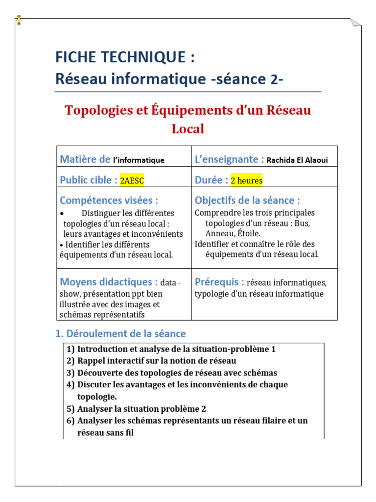 Fiche Technique Réseaux Informatique - Seance2 Pro | PDF