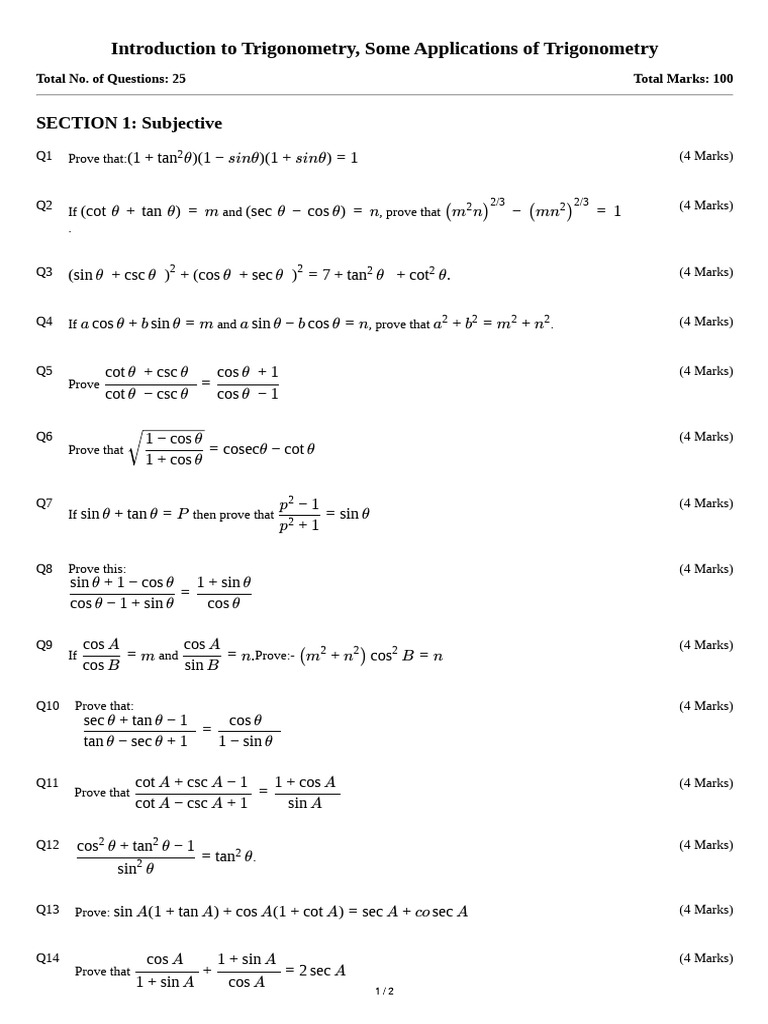 Introduction To Trigonometry, Some Applications of Trigonometry | PDF ...