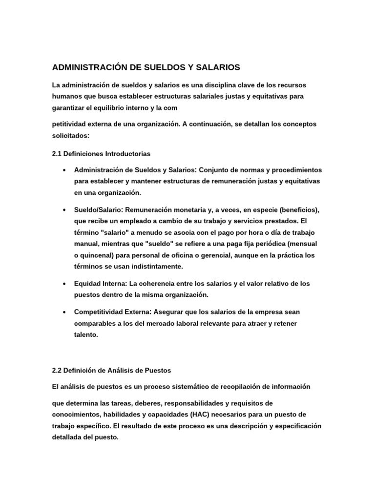 Administración de Sueldos y Salarios | PDF | Salario | Valoración ...