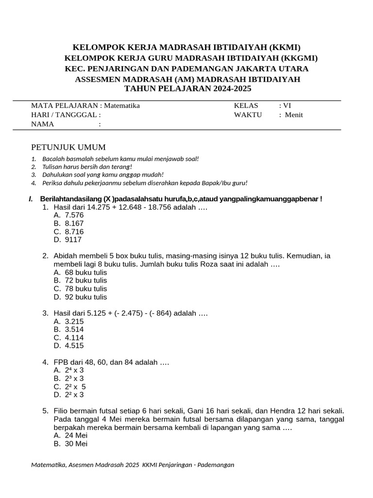 Soal AM Matematika 2025 | PDF