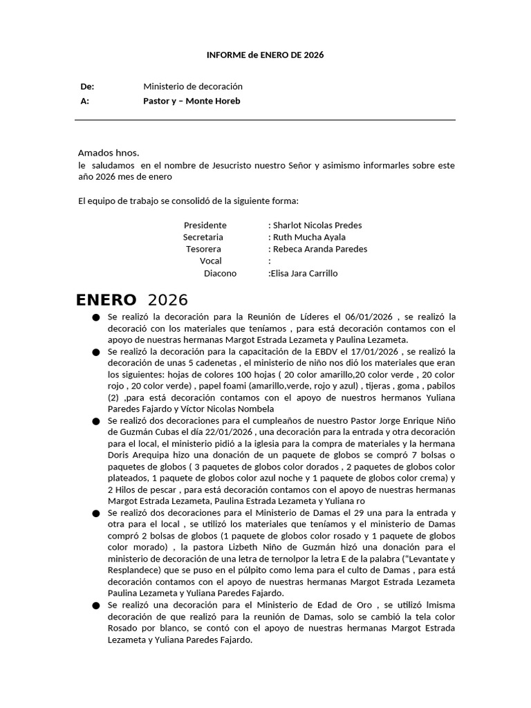 Informe Del Mes de Enero de 2026 | PDF
