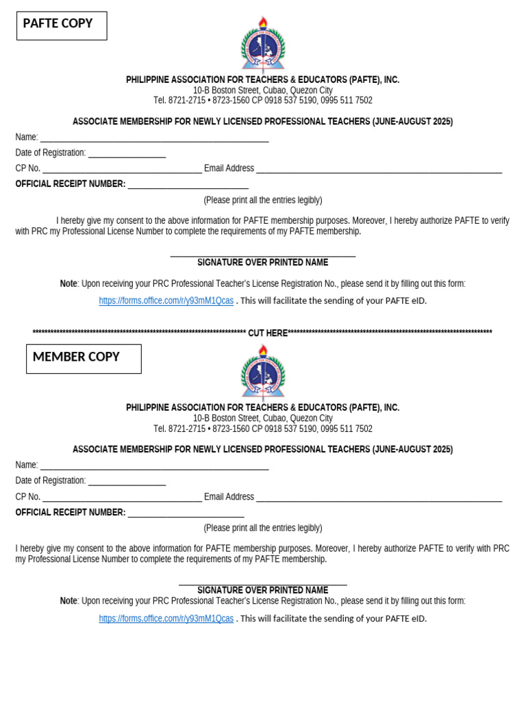 File A Pafte Registration and Authorization Form For New LPT June To ...
