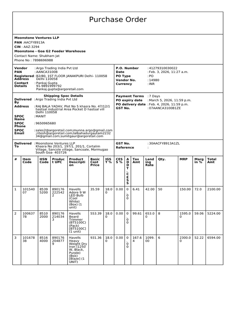 Purchase Order | PDF | Service Industries