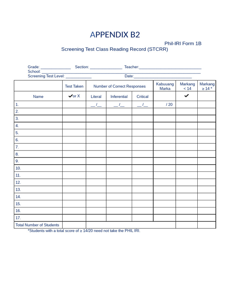 Group Screening Test Form | PDF