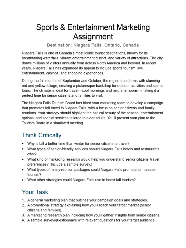 Niagara Falls Fall Tourism Assignment | PDF | Tourism | Entertainment