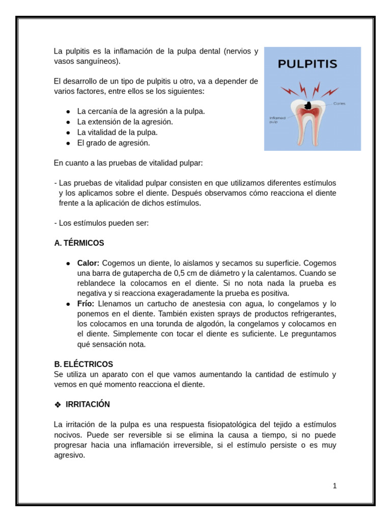 Pulpitis | PDF | Inflamación | Medicina CLINICA