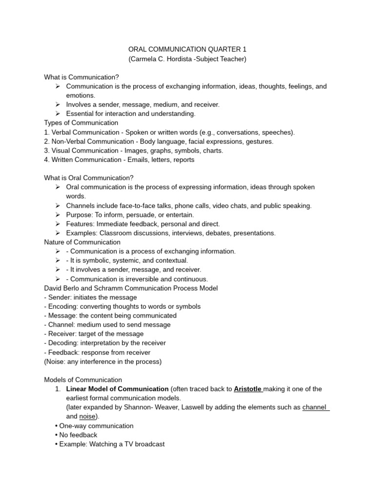 Oral Communication Quarter 1 | PDF | Communication | Nonverbal ...