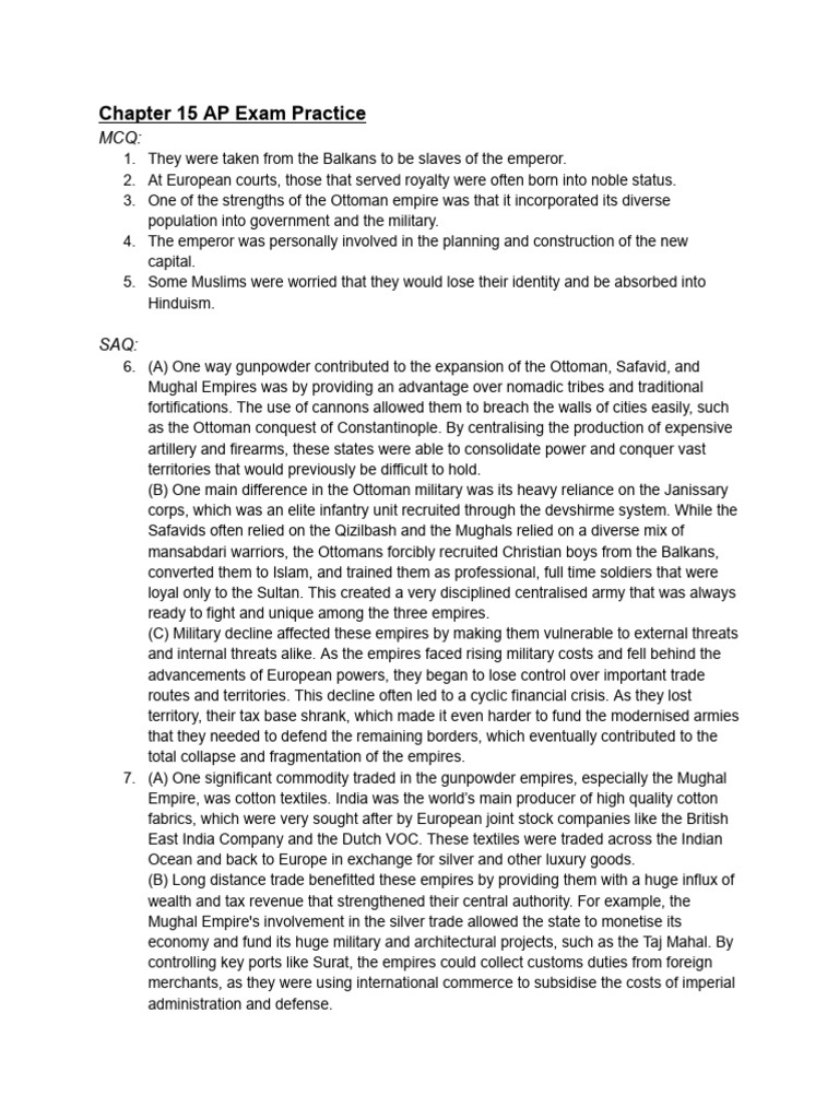 Chapter 15 AP Exam Practice | PDF | Mughal Empire | Ottoman Empire