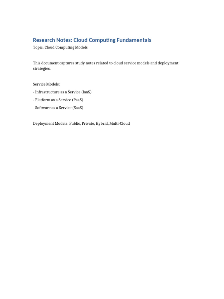 Research Notes Cloud Computing | PDF