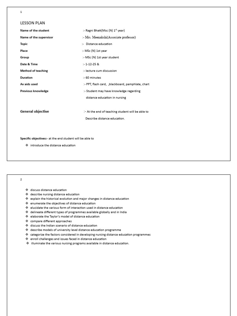 Lesson Plan On Distance Education New | PDF | Distance Education | Learning