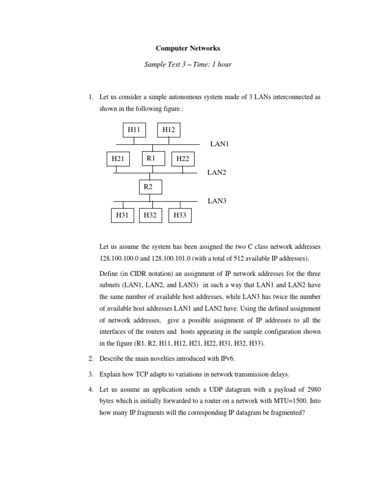 Computer Networks Sample Test 3 | PDF | Technology & Engineering ...