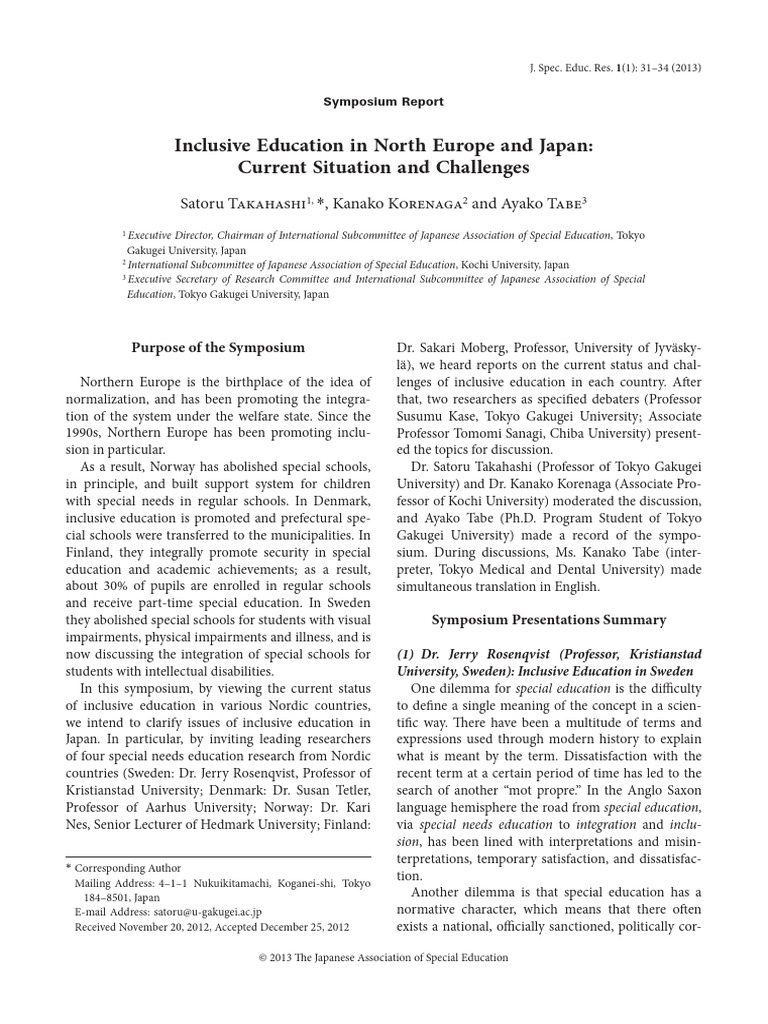 Inclusive Education in North Europe and Japan | PDF | Special Education ...
