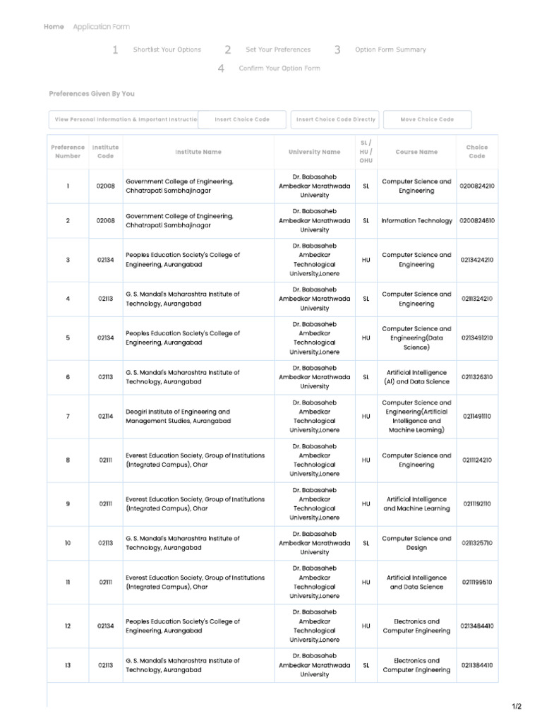 Option Form Summary List | PDF