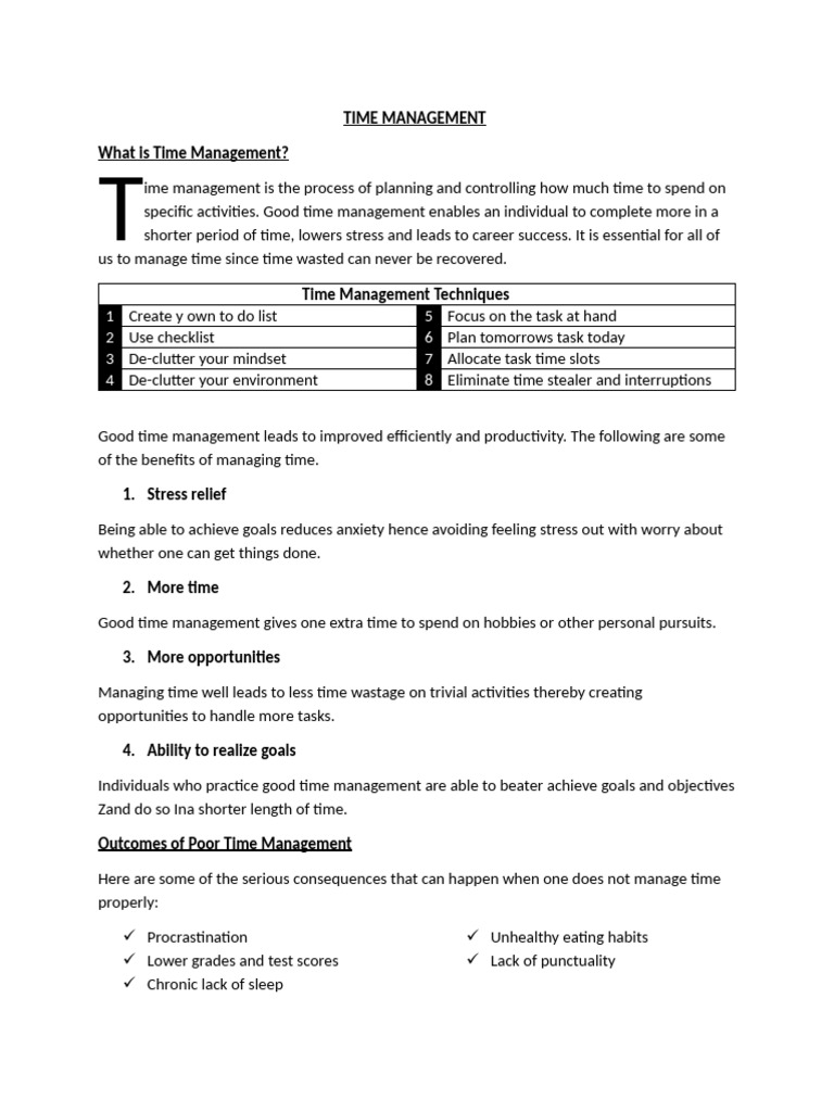 Time Management What Is Time Management? | PDF