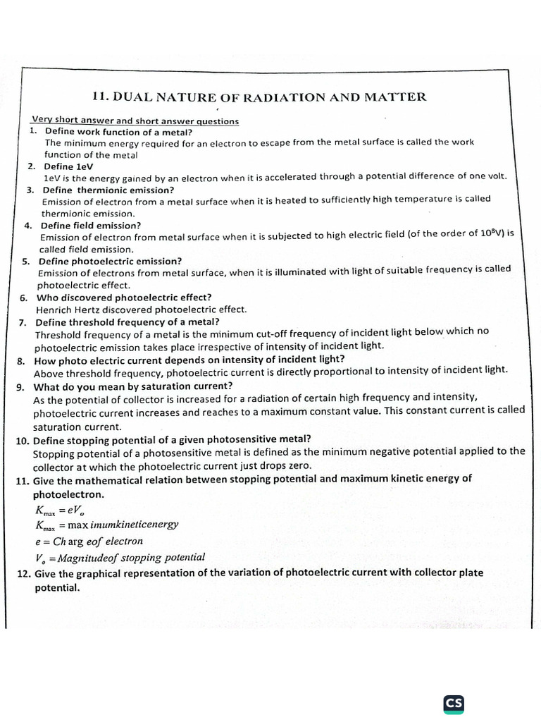 Class 12-Dual Nature notes | PDF