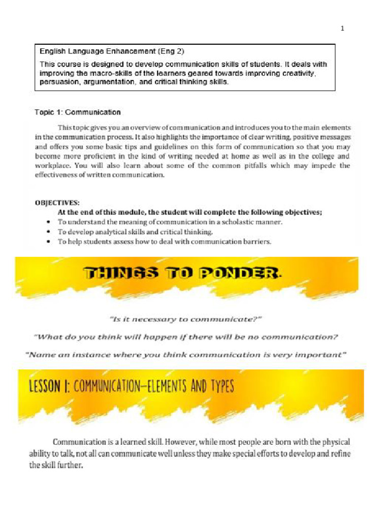 Eng 2 English Language Enhancement 1 | PDF
