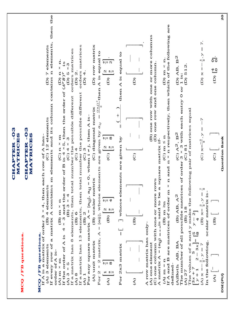 MATRICES Mcqs | PDF