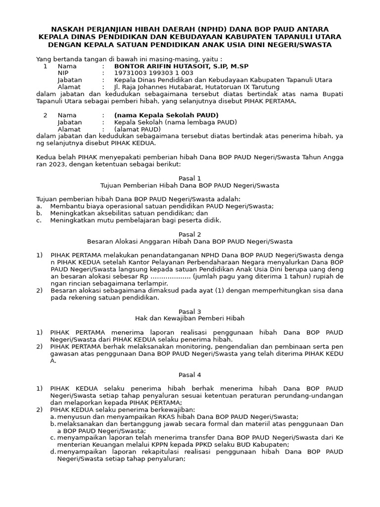 Format NPHD Bop Paud | PDF