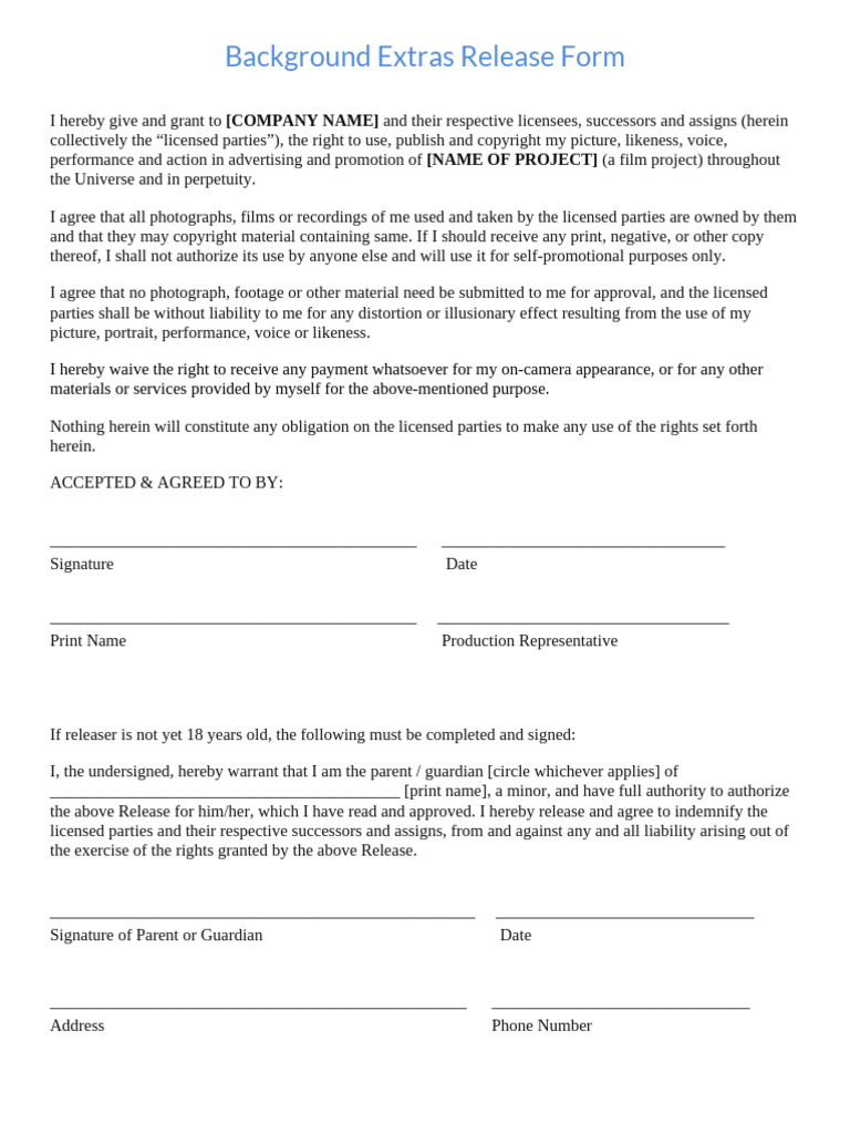 Background Extras Release Form - SetHero | PDF | Copyright | Justice