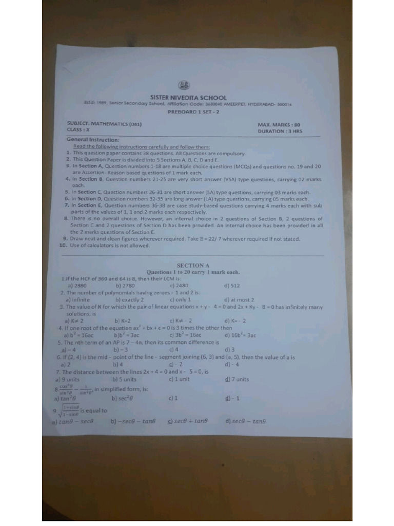 Maths PB 1 Set 2 | PDF