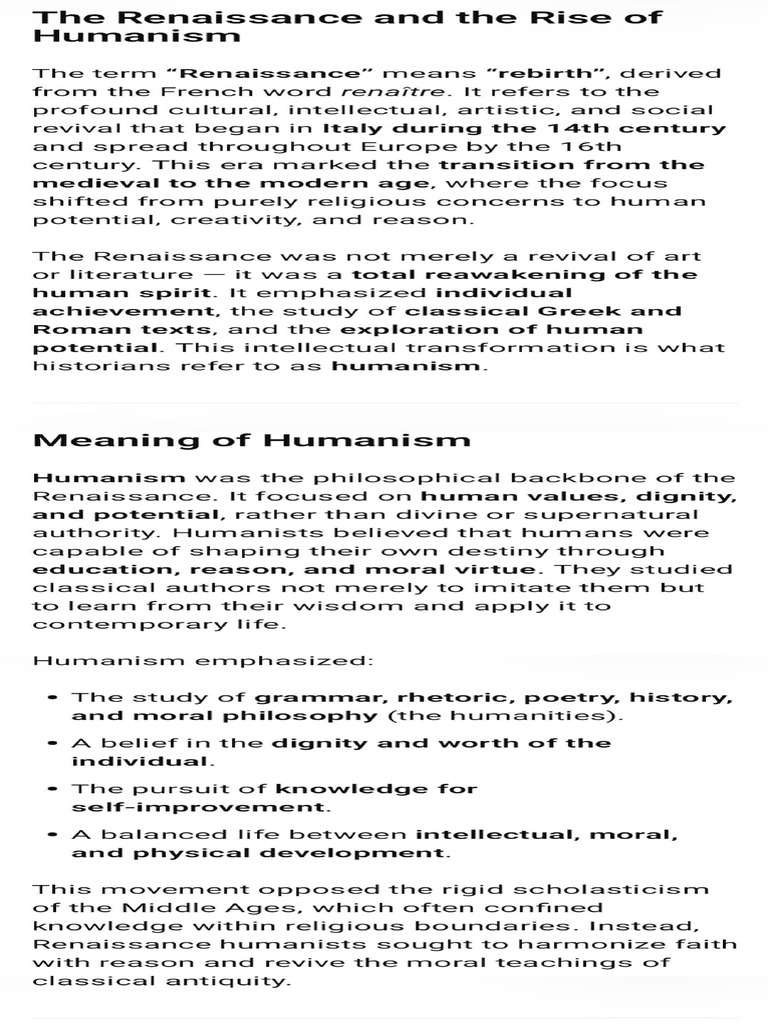 Renaissance and Rise of Humanism | PDF | Humanism | Renaissance