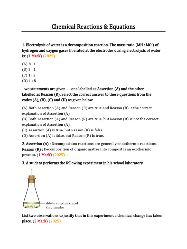 Class 10 Science CH Wise Pyqs | PDF | Chemical Reactions | Redox
