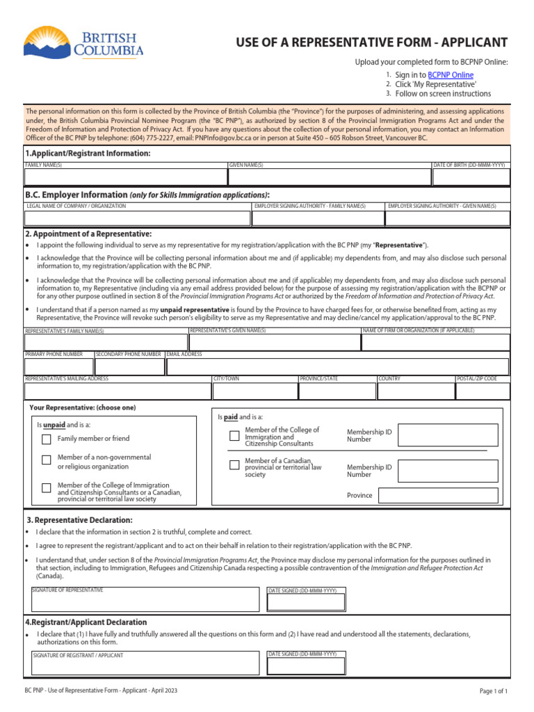 Use of A Representative Form Applicant | PDF | Government And ...