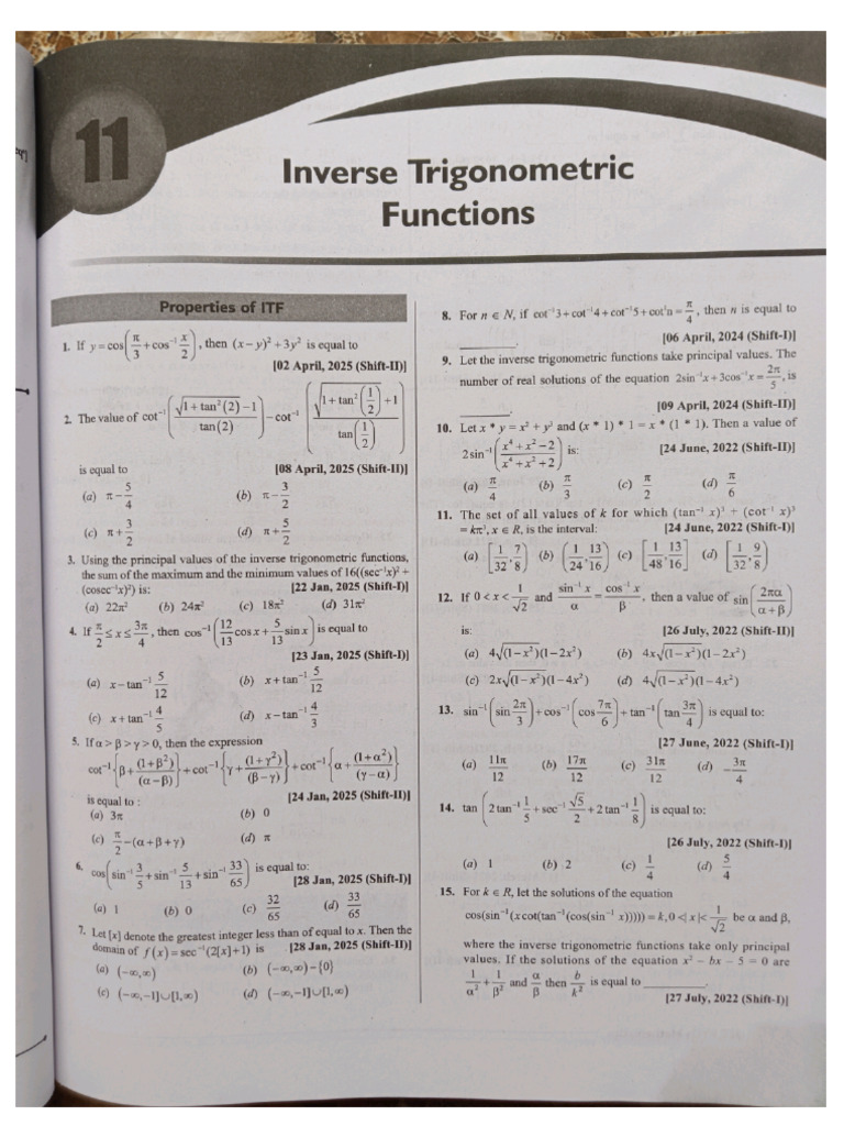 11) Inverse Trigometery Function | PDF