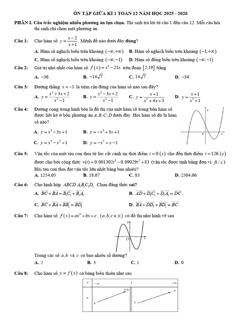On Tap Giua Ki 1 Khoi 12 | PDF