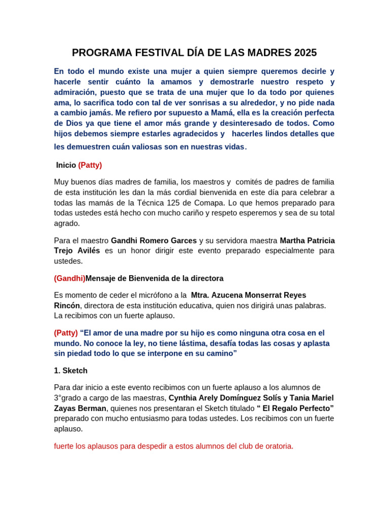 Programa Festival Día de Las Madres 2025 | PDF