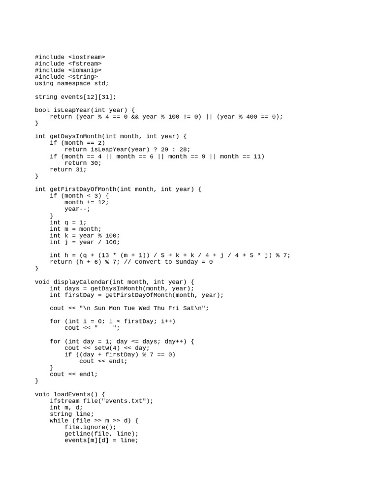 Calender by Abdullah Noor Bsaie 17 | PDF | Computer Programming | C++