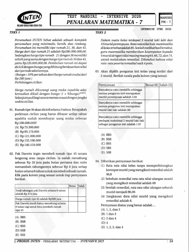 Test Mandiri PM-7 Intensif | PDF
