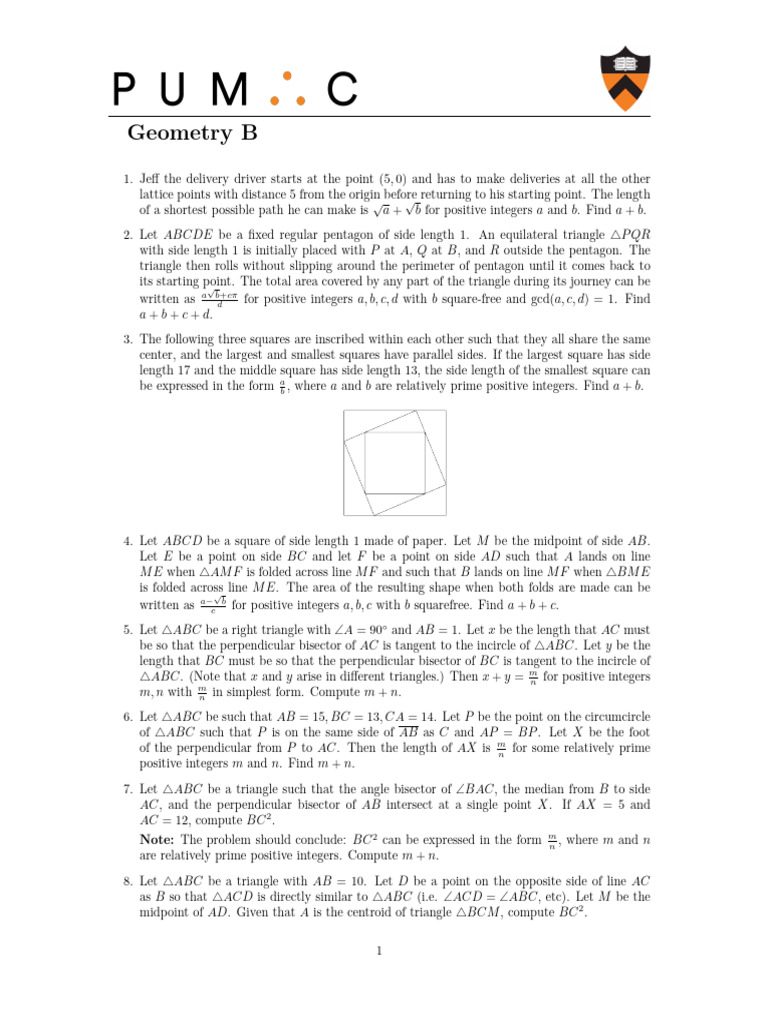 PUMaC 2024 Geometry B | PDF | Triangle | Perpendicular