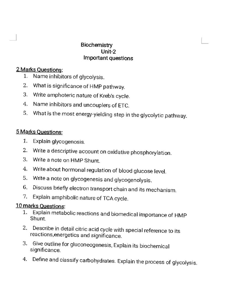 All Chapter Important Questions Biochemistry | PDF
