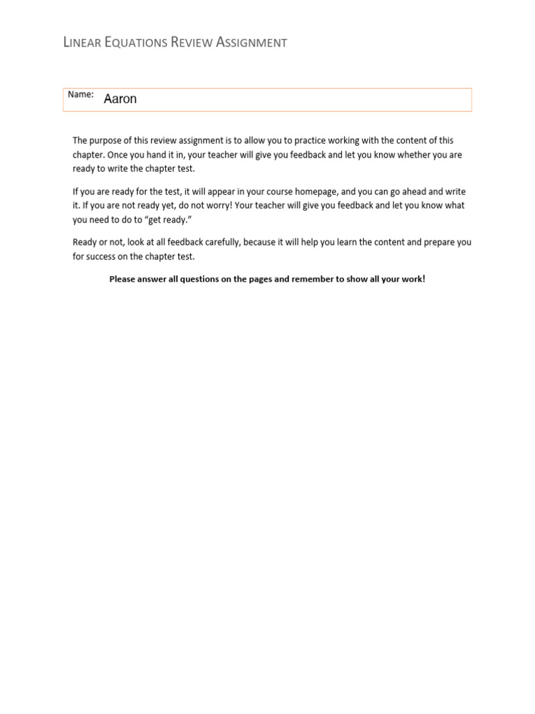 Linear Equations Assignment | PDF | Equations | Mathematics