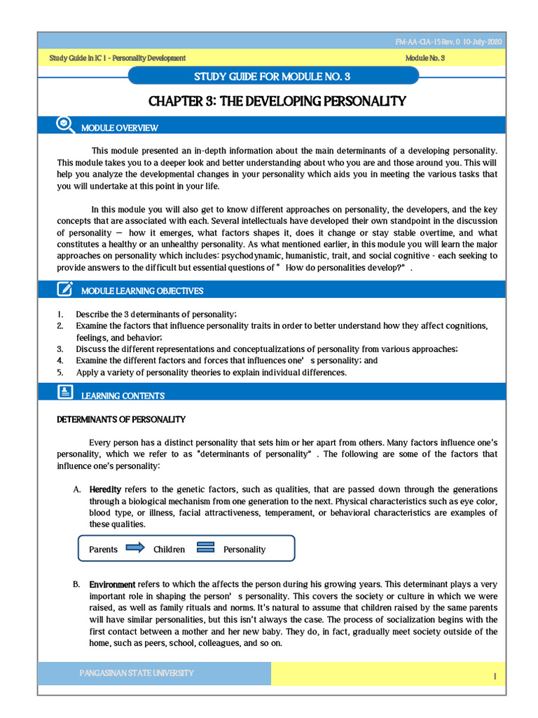 Module 3 The Developing Personality | PDF | Unconscious Mind ...