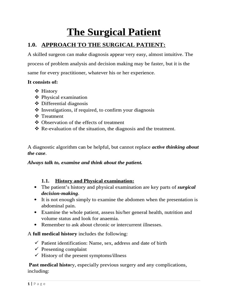 The Surgical Patient - Approach To The Surgical Patient-1 | PDF