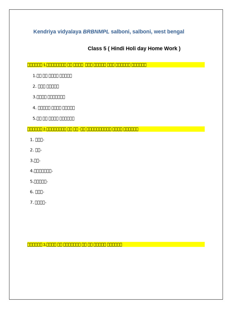 Class-5 Hindi Home Work | PDF