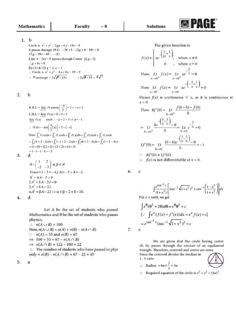 Faculty Test - 01 Maths Solutions | PDF
