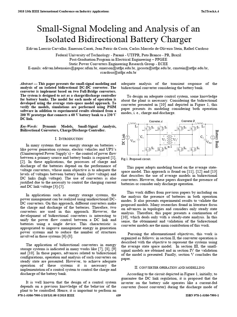 Small-Signal Modeling and Analysis of An Isolated Bidirectional Battery ...