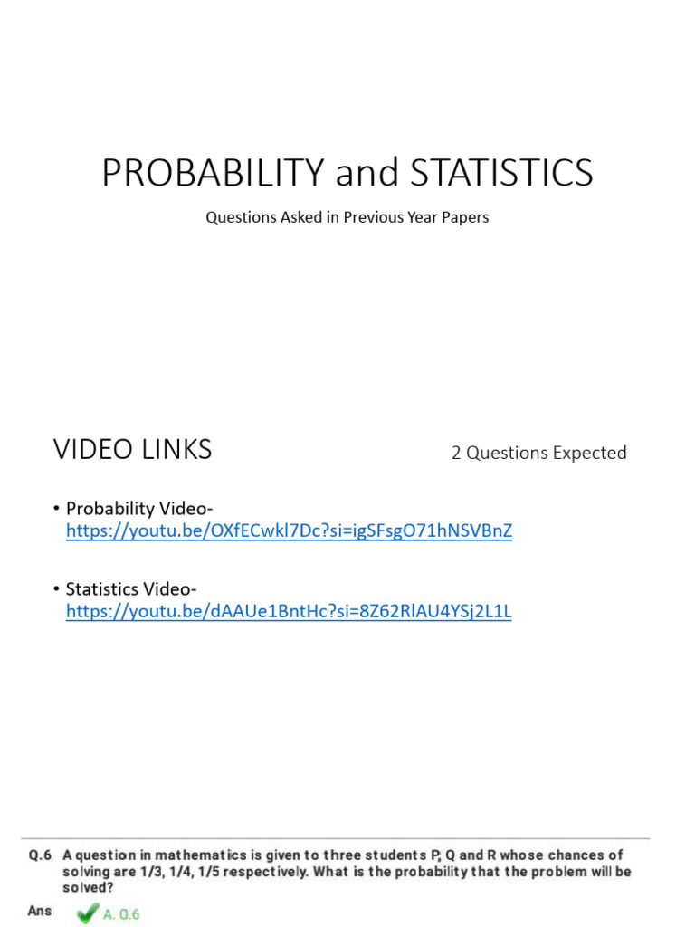 Probability and Statistics Questions | PDF