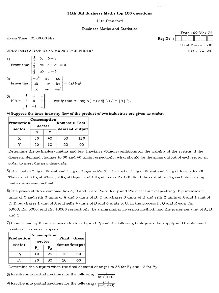 STD 11 Top 100 5 Mark Questions | PDF