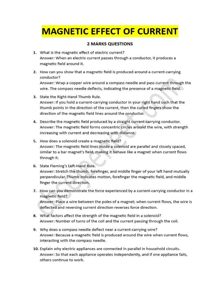 Magnetic Effect of Current | PDF | Magnetic Field | Electromagnetic ...