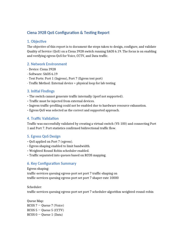 Ciena 3928 Qos Report With Config | PDF | Quality Of Service | Computer ...