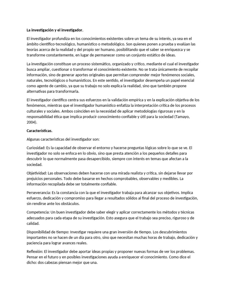 La Investigación y El Investigador | PDF | Conocimiento | Método científico