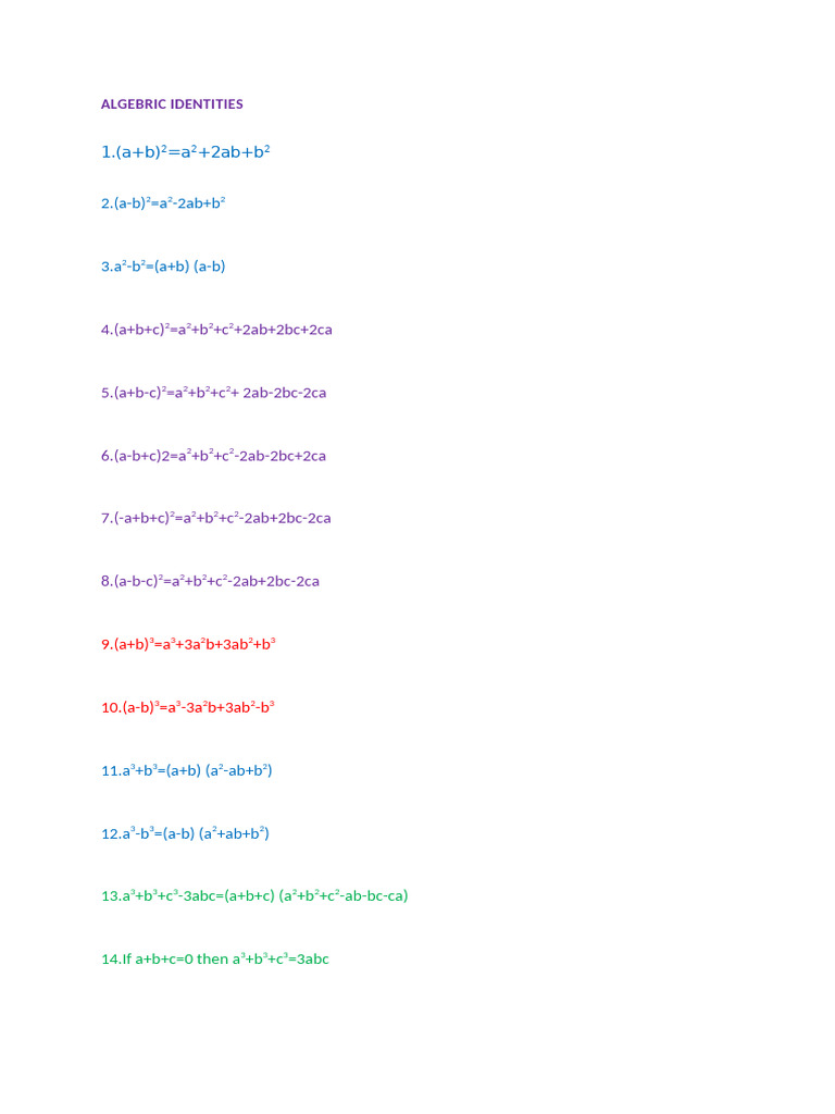 Algebric Identities | PDF