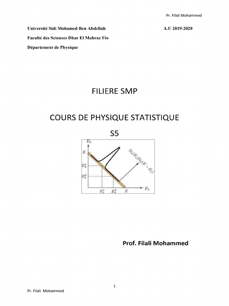 Ancien Cours Physique Statistique 1 Fsdm Fes 19 20 Smp5 | PDF