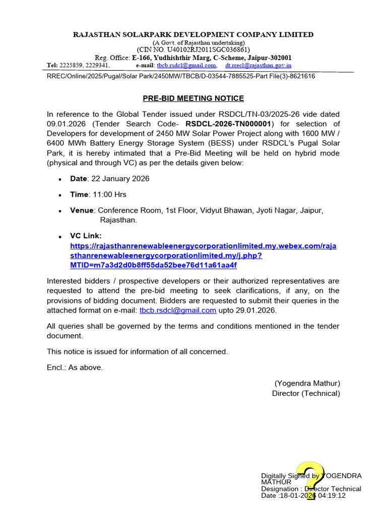 Pre-Bid Meeting Notice - 1768733345132 | PDF | Energy Storage | Electricity