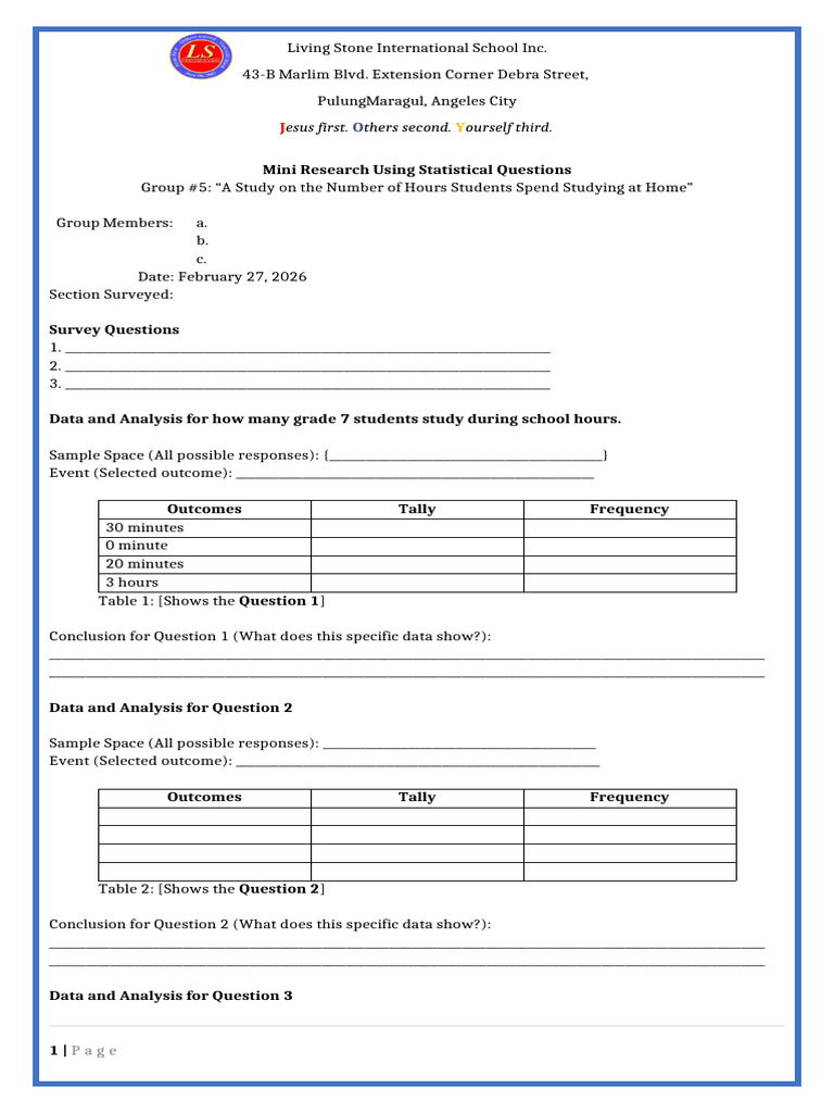 Grade 7 Perfomance Task Template | PDF | Applied Mathematics | Statistics